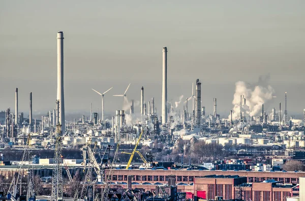 Rotterdam Hollandia 2019 Január Néhány Szélturbinák Láthatók Pernis Ipari Terület — Stock Fotó