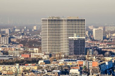Rotterdam, Hollanda, 20 Ocak 2019: Europoint ofis, Marconiplein, iki tane daire şimdi dönüştürülen kuleleri ve Lee kuleleri yeniden adlandırılmış