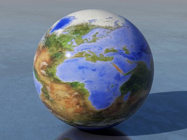 Dünya üzerinde toprak ve su, güneş ışığı soldan, Afrika ve Avrupa okyanuslar Yarımküre arıyorum bir parlak yüzeyi ile ters ters bir dünyada