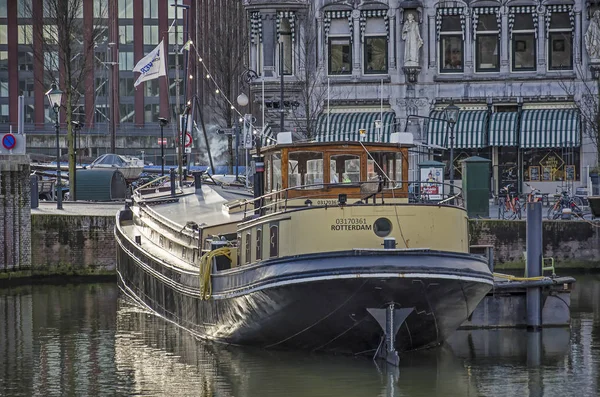 Rotterdam Países Bajos Febrero 2019 Barcaza Hostoric Amarrada Puerto Viejo — Foto de Stock