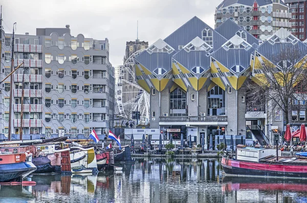 Rotterdam Netherlands February 2019 Historic Barges Old Harbour Backdrop Famous — Stock Photo, Image