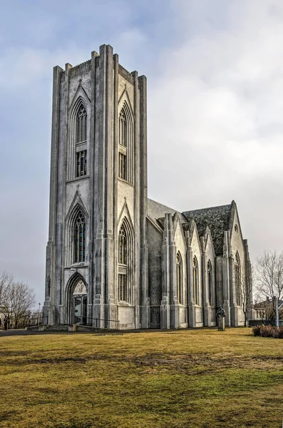 Reykjavik Izland Február 2019 Landakotskirkja Római Katolikus Katedrális Izland Megvilágított — Stock Fotó