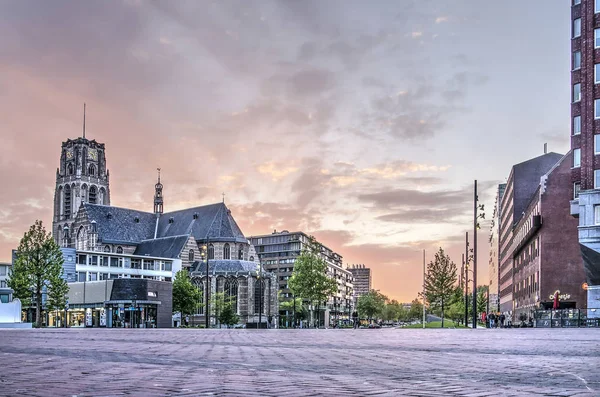 Rotterdam Mei 2019 Binnenrotte Marktplein Onder Een Spectaculaire Avond Hemel — Stockfoto