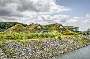Werkendam, Hollanda, 3 Temmuz 2019: Biesbosch müzesinin ulusal parktaki adadaki görünümü
