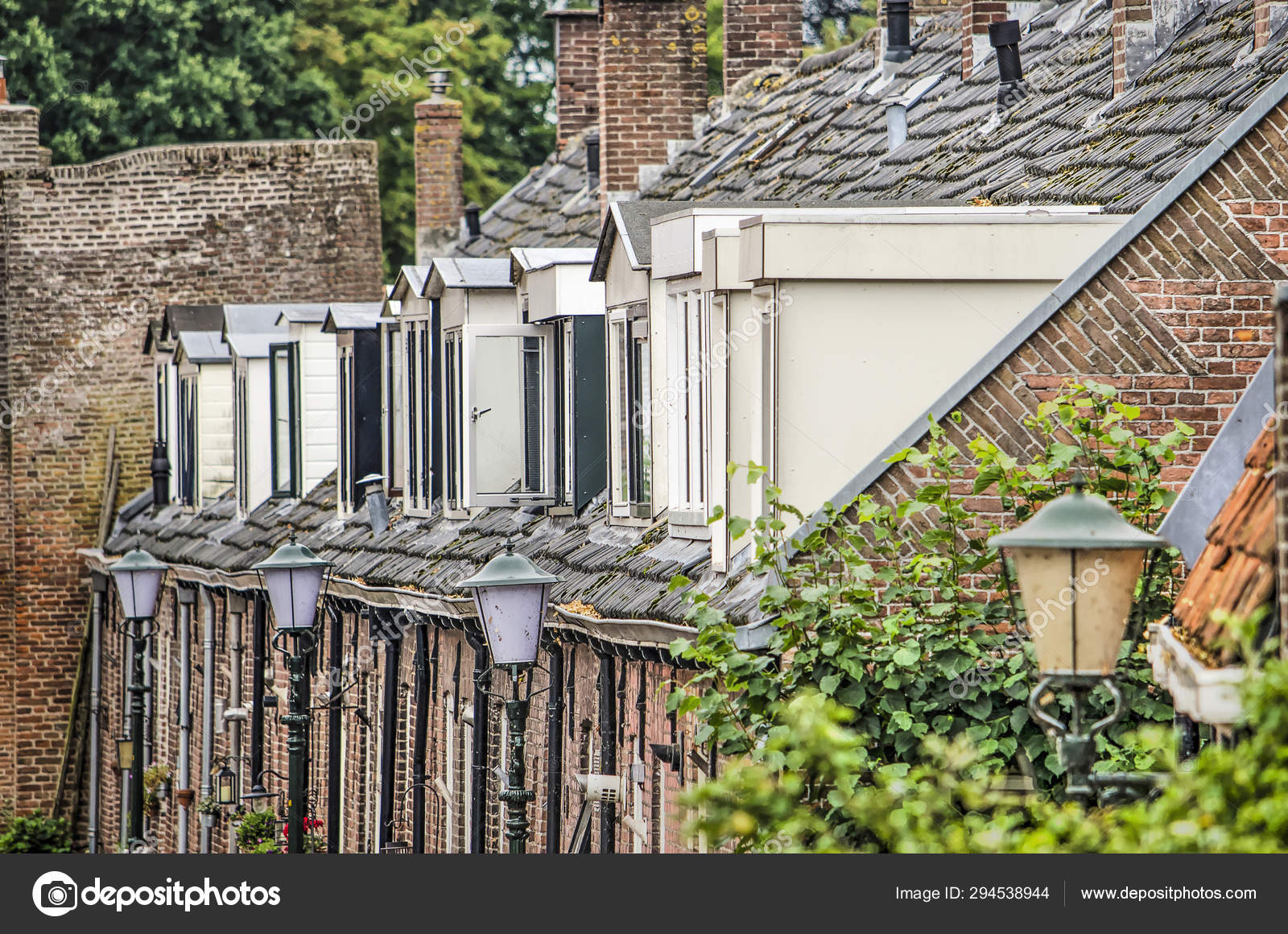 Elburg Netherlands August 2019 Row Brick Houses White Wooden