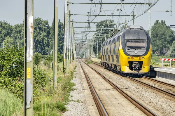Arnemuiden Países Bajos Junio 2019 Imagen Teleobjetivo Tren Interurbano Amarillo —  Fotos de Stock