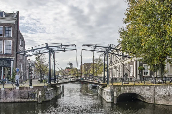 Schiedam Netherlands October 2019 Classic Steel Pedestrian Bridge Short Harbour — Stock Photo, Image