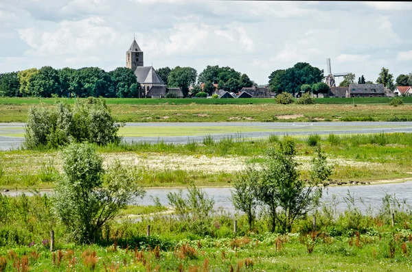 Zwolle Juli 2020 Zicht Uiterwaarden Van Ijssel Richting Kerk Molen — Stockfoto