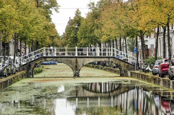 Delft Países Bajos Septiembre 2020 Leeuwenbrug Puente Del León Cruza — Foto de Stock