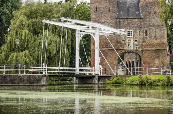 Delft Nizozemsko Září 2020 Bílý Padací Most Vedle Oostpoort Východní — Stock fotografie