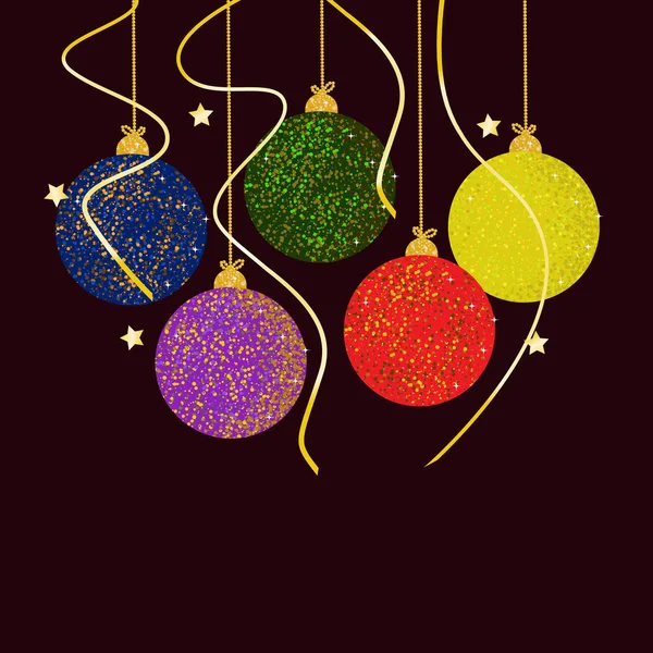 Новогодний Фон Цветные Рождественские Балы Поздравления Дизайн Пригласительных Открыток — стоковый вектор