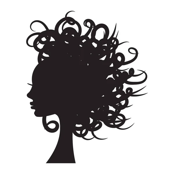 Illustration Vectorielle Silhouette Fille Avec Longs Cheveux Bouclés — Image vectorielle