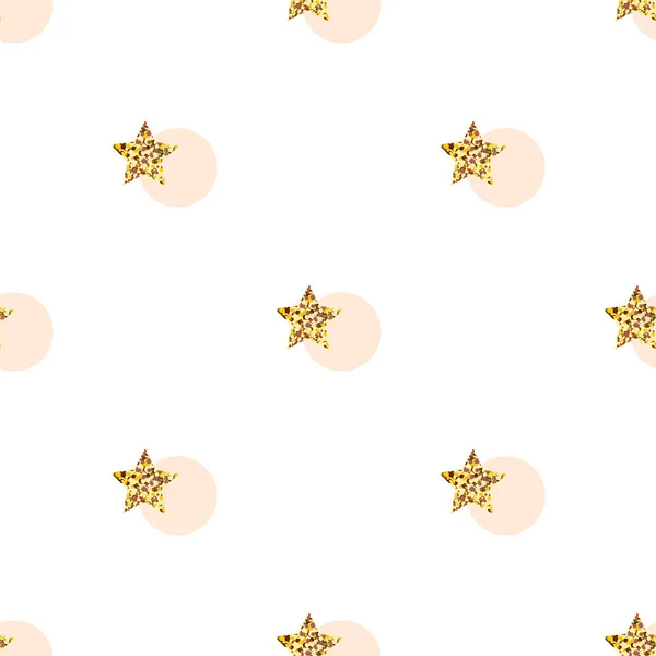 Patrón Sin Costuras Vectorial Brillantes Estrellas Oro Puntos Rosados — Archivo Imágenes Vectoriales