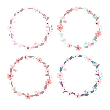 Çiçek çelenk kelebekler ile kümesi. Tebrik, kartlar tasarım düğün, davet için çiçek çerçeveler.