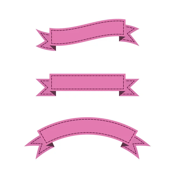 Vektor Set Aus Rosa Genähten Bandbannern Flachem Design — Stockvektor