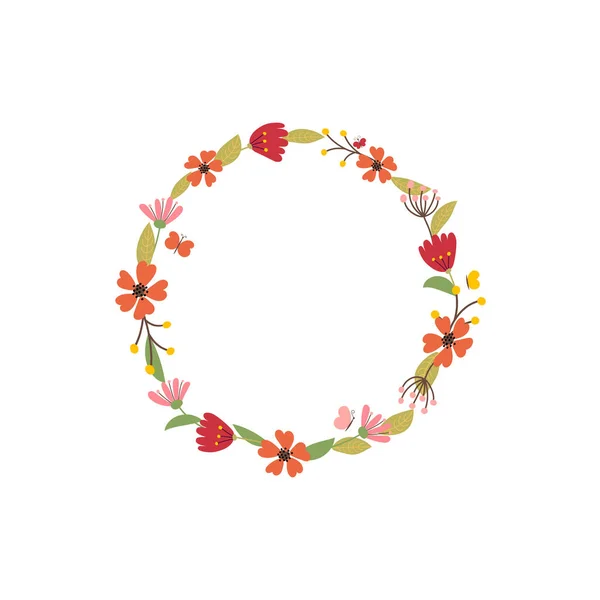 Couronne Fleurs Vectorielles Avec Des Papillons Cadre Floral Pour Salutations — Image vectorielle