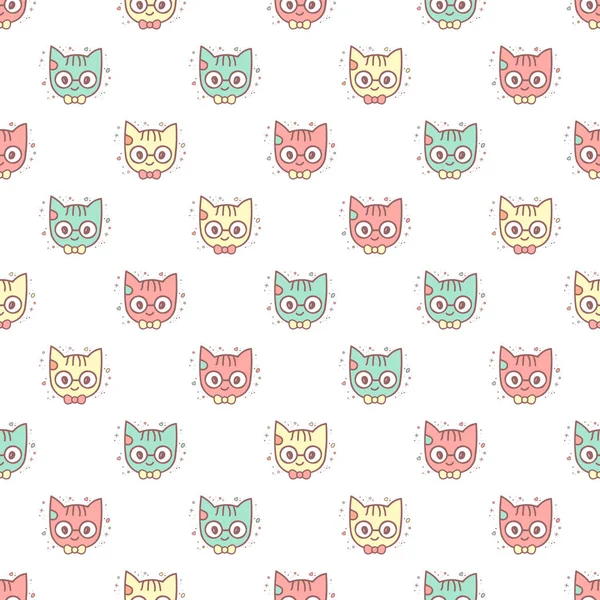 Vector Seamless Pattern Cartoon Multicolored Cats — Stock Vector