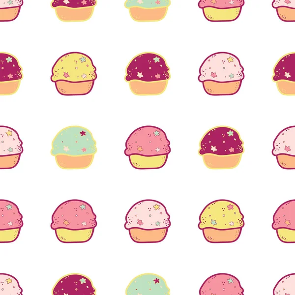 Modèle Sans Couture Cupcakes Multicolores Dessin Animé Mignon — Image vectorielle