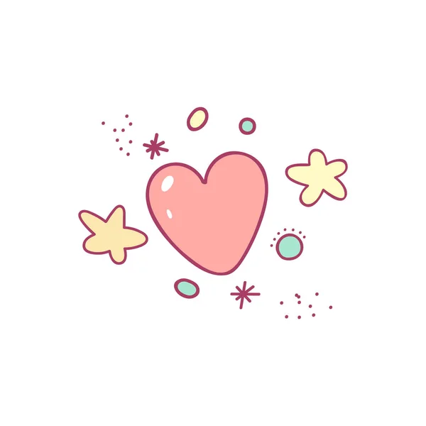 Ilustración Vectorial Del Corazón Dibujos Animados Con Estrellas Partículas — Vector de stock