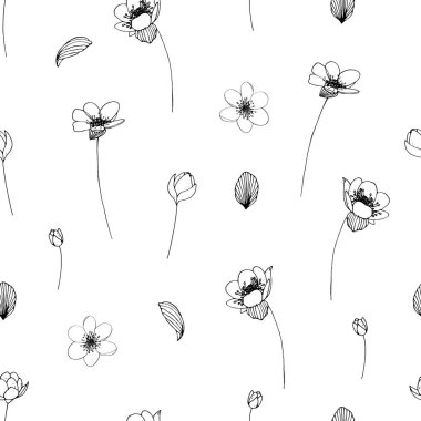 Vektör sorunsuz çiçek tek renkli desen. Çiçek desenli.