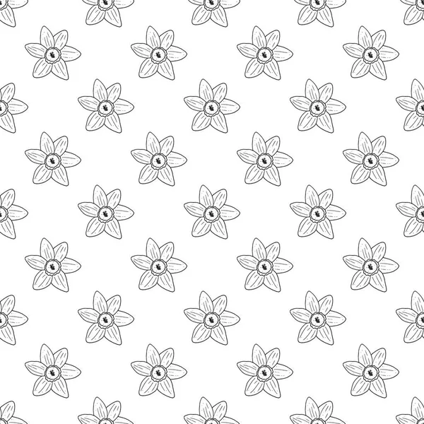 Vektor Nahtlosen Narziss Monochromen Muster Blütenmuster — Stockvektor