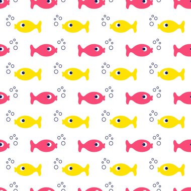Vektör Dikişsiz desen çizgi film renkli balıklar.