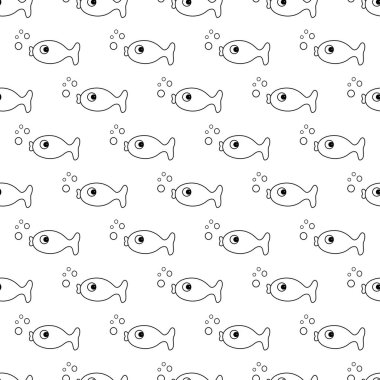 Vektör Dikişsiz desen çizgi film anahat balıklar.