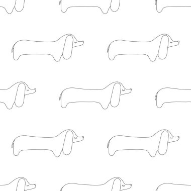 Vektör karikatür anahat dachshund seamless modeli. Vektör köpek.