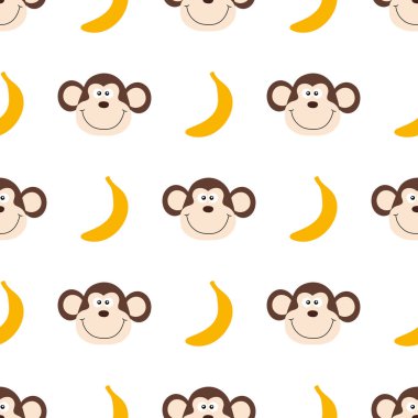 Vektör seamless modeli karikatür maymun ve muz