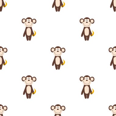 Vector seamless pattern of cartoon monkey with banana clipart