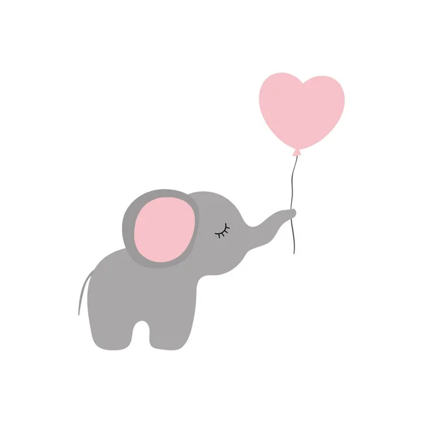 Ilustração Vetorial Elefante Desenho Animado Com Balão Coração — Vetor de Stock