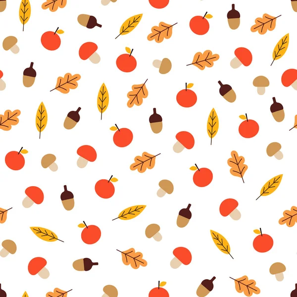 Vektör seamless modeli mantar, meşe palamutları, elma ve yaprakları