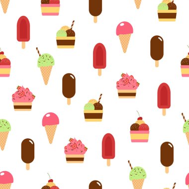 Vektör seamless modeli farklı buz kremler.
