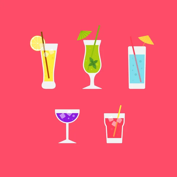 Vector Set Alcohol Cocktails Drinks Flat Design — Stock Vector