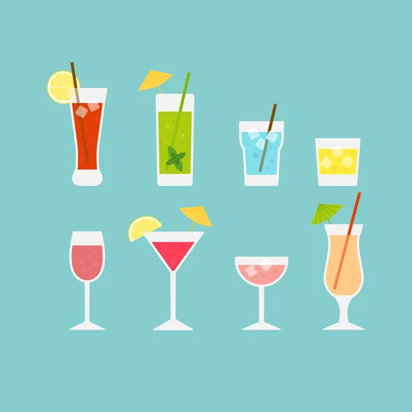 Conjunto Vectorial Cócteles Bebidas Alcohólicas Diseño Plano — Vector de stock