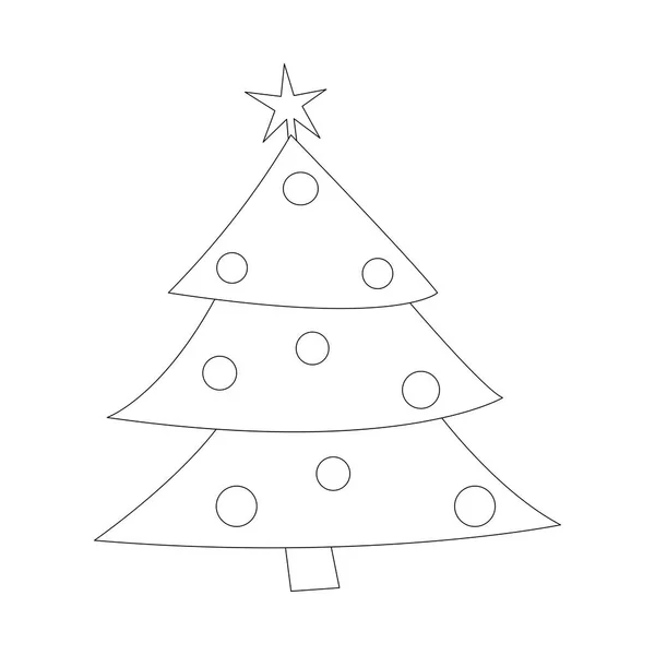 Vektorumriss Weihnachtsbaum Mit Kugeln Und Stern Geschmückt — Stockvektor