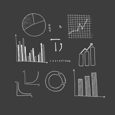 Elle çizilmiş infographics grafik ve grafik kümesi vektör. 