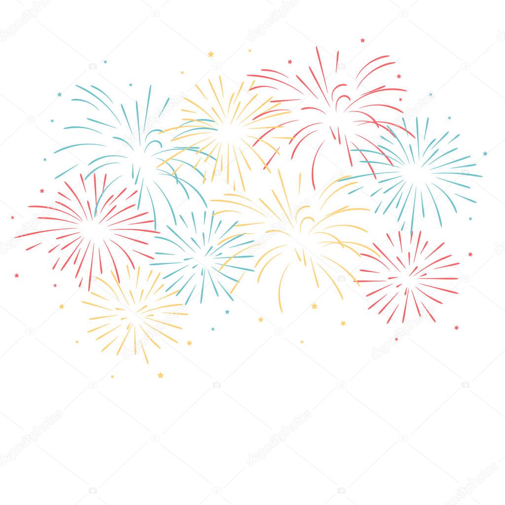 Vector illustration of colorful fireworks with stars.