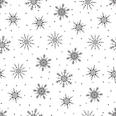 Vektör siyah kar taneleri seamless modeli. Kar tanesi seamless modeli. 