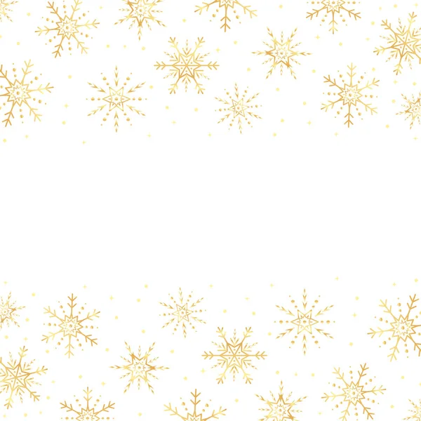 Вектор Золото Сніжинки Кордону Золотий Сніжинки Горизонтальна Межа Сніжинки Кадру — стоковий вектор