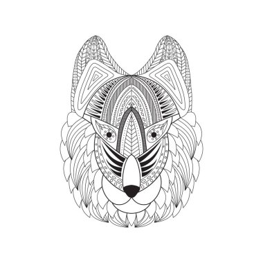 Doodle kurt kafası vektör Illustration. Kurt kafa t-shirt tasarım, dövme, kitap vb boyama doodle. Zentangle dekoratif kurt kafa çizimi.