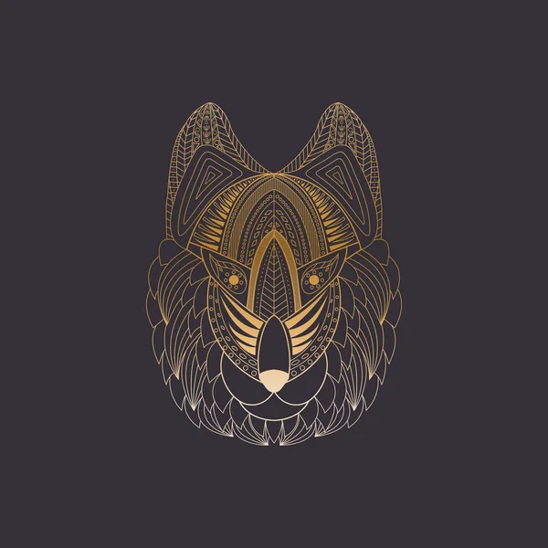Векторна Ілюстрація Каракулевої Вовчої Голови Золота Каракулева Вовча Голова Дизайну — стоковий вектор