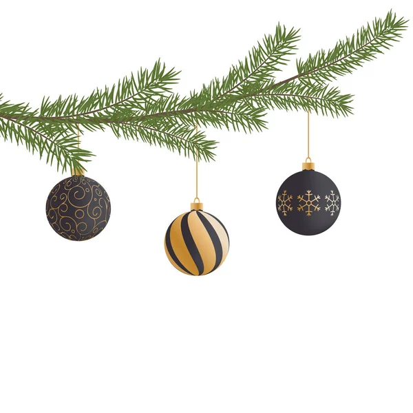 Ρεαλιστική Διάνυσμα Χριστουγεννιάτικο Δέντρο Υποκατάστημα Και Μπάλες Κλαδί Πεύκου Χριστουγεννιάτικες — Διανυσματικό Αρχείο