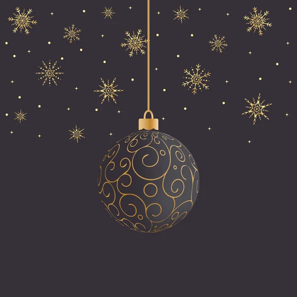 Вектор Висит Черный Золотой Рождественский Шар Золотыми Снежинками Блестками Висячий — стоковый вектор
