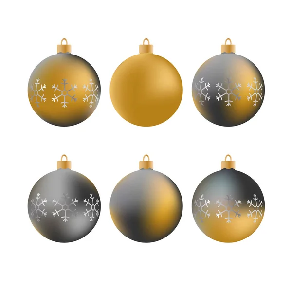 Set Dekorativer Silberner Und Goldener Weihnachtskugeln Vereinzelt Realistische Dekorationen — Stockvektor