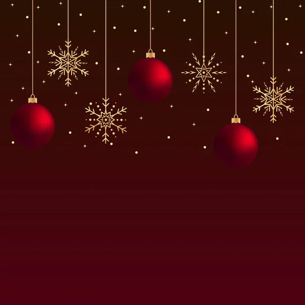 Три Красных Вектора Висят Рождественские Шары Золотыми Снежинками Блестками Висячие — стоковый вектор