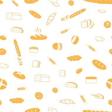 Ekmek farklı türde vektör seamless modeli. Pastane. Ekmek ve pasta vektör silüeti.
