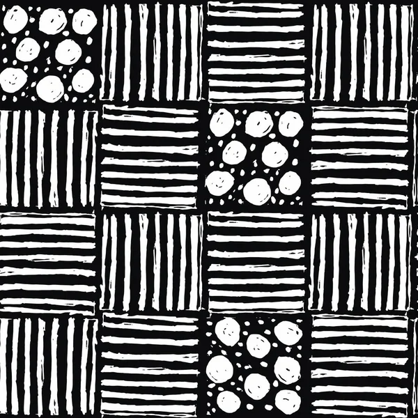 Vektor Schwarz Weiß Nahtloses Muster Handgezeichneter Quadrate Die Punkte Und — Stockvektor