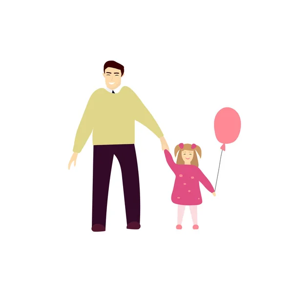 Vector Illustration Smiling Father His Little Daughter — Stock Vector