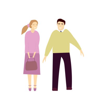 Mutlu çifte bir yürüyüşle vektör çizim. 